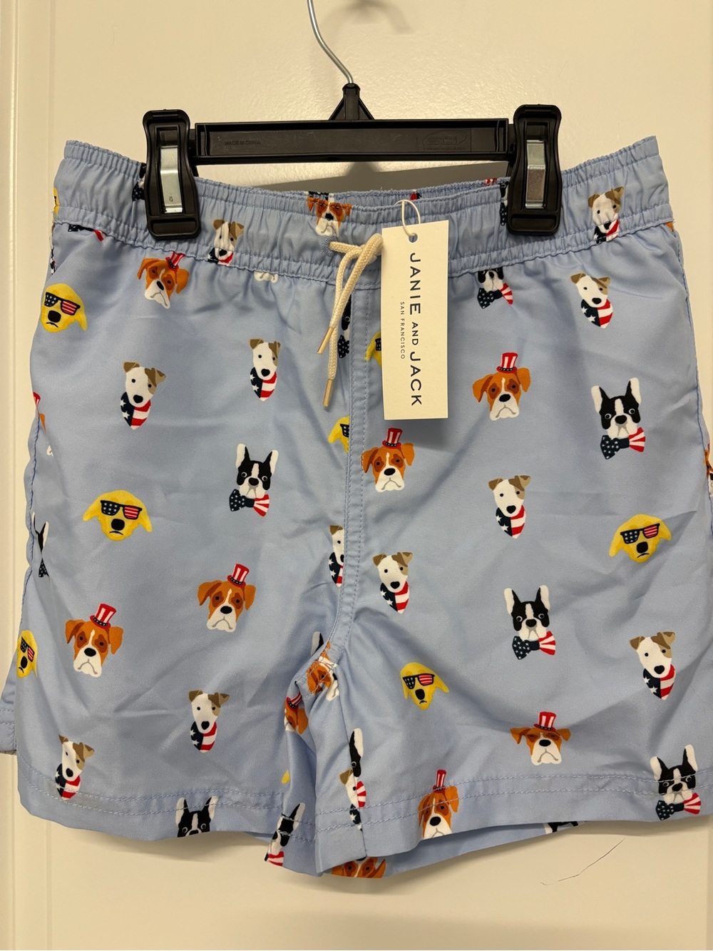 Janie and Jack Light Blue Boys' Dog Print Swim Trunks